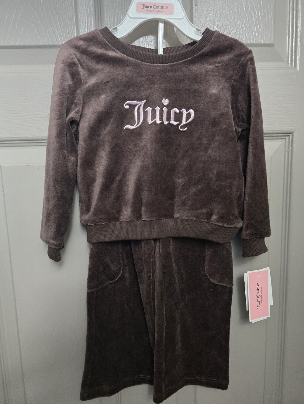 Juicy Couture Kids Brown Velour Matching Set with Pink Logo Size 3t NWT - Picture 1 of 5